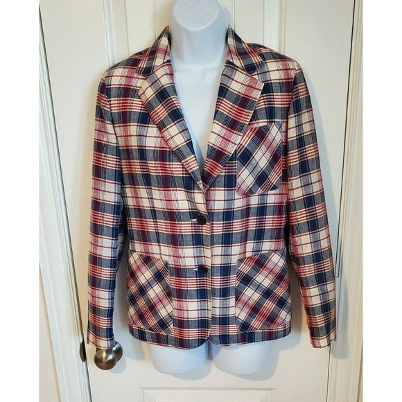 Vintage Spiegel Women's Blazer Red White and Blue Plaid Size 5/6 Small Patriotic - Picture 1 of 6
